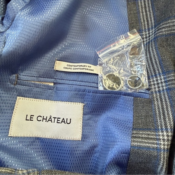 Le Chateau Mens Sports Coat Size 42 Formal Suit Jacket Grey Blue Plaid Business - Picture 2 of 11